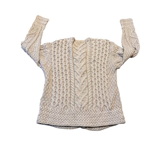 Handmade Irish Cable Knit Wool Cardigan Sweater With Button Front  Large  Beige - Picture 4 of 11